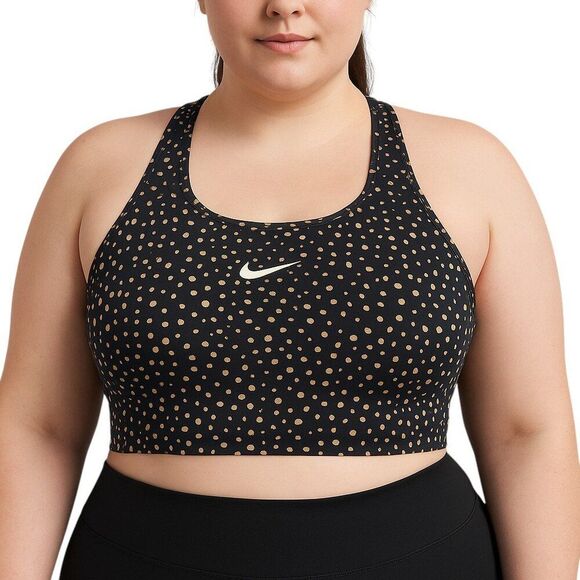 NEW Nike Plus Size 1X Swoosh DRI-FIT Sports Bra Black Tan Dots Medium Support - Picture 1 of 13